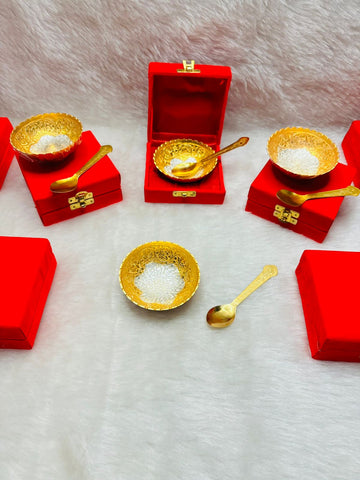 German silver bowl and spoon packed in red velvet box for baby ceremony and gifting