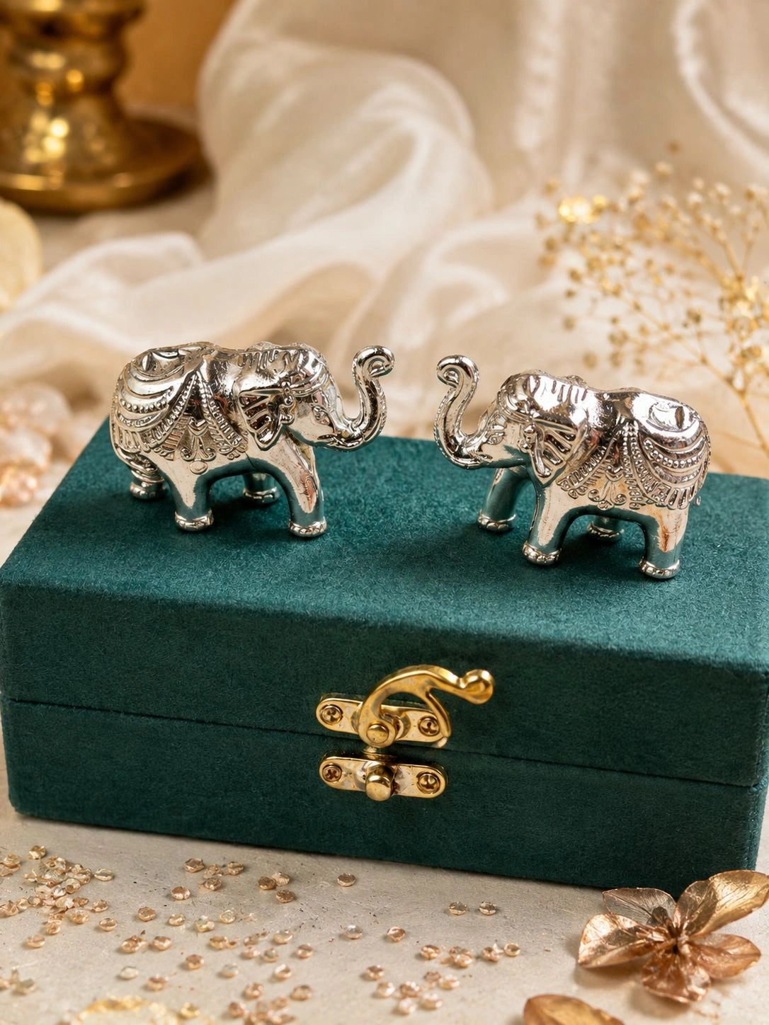 decorative German silver elephant pair for pooja and home decor