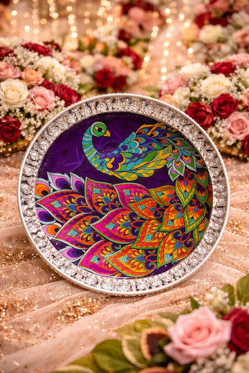 German silver peacock design basket 8 inch for wedding gift and pooja use
