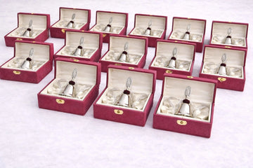 German silver rudraksha bell for home temple with velvet box