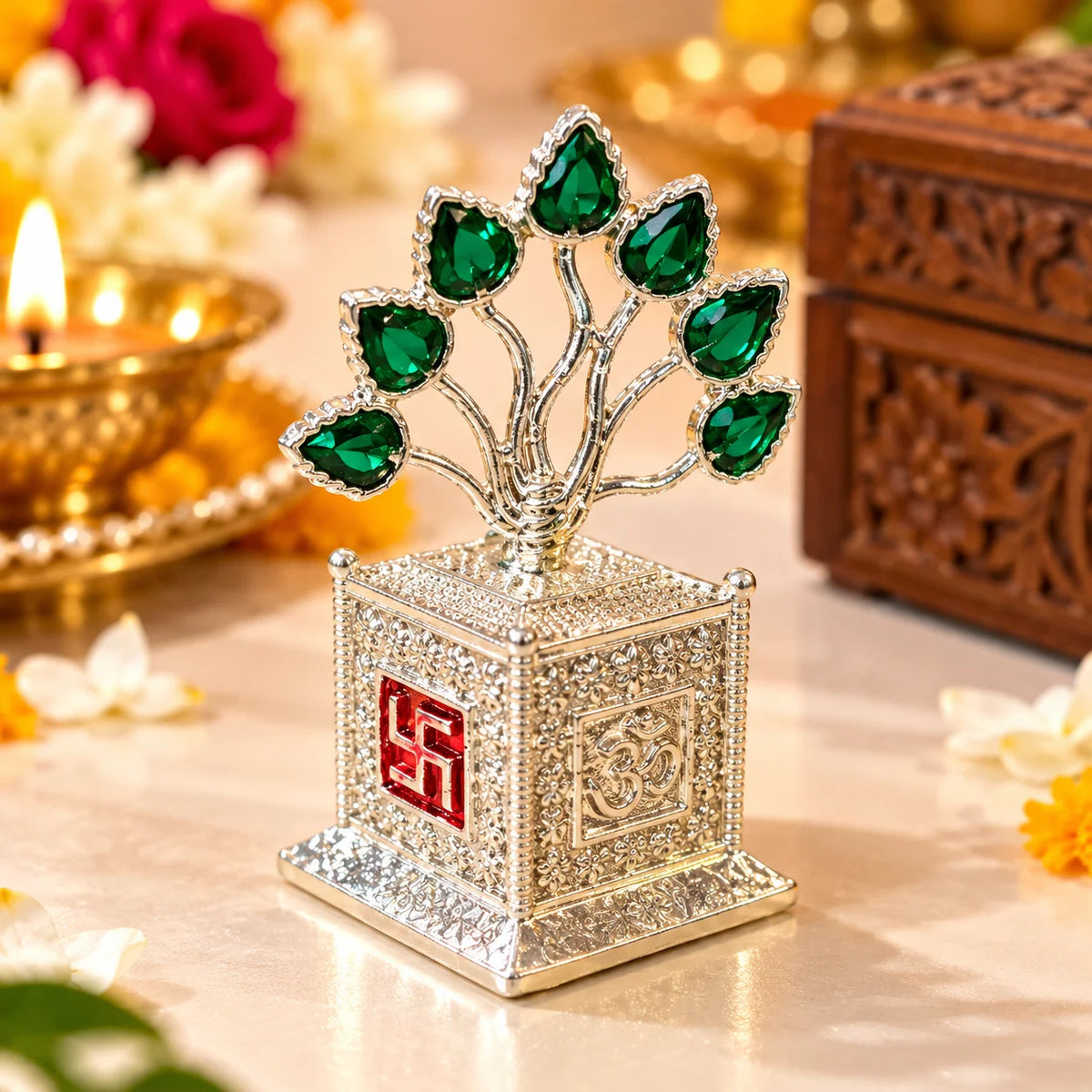 German Silver Tulsi Tree Showpiece for Pooja Room and Traditional Home Decor