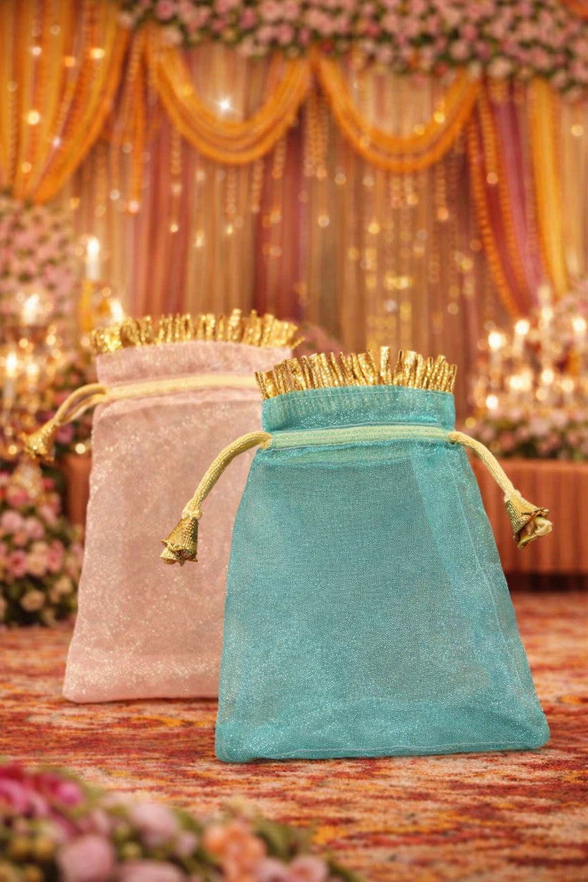 Small 4x6 inch ginni potli bag for wedding shagun, perfect for coins, dry fruits, and return gifts