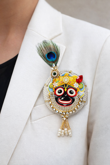 Lord Jagannath pearl brooch pin for blazer, saree and ethnic outfits