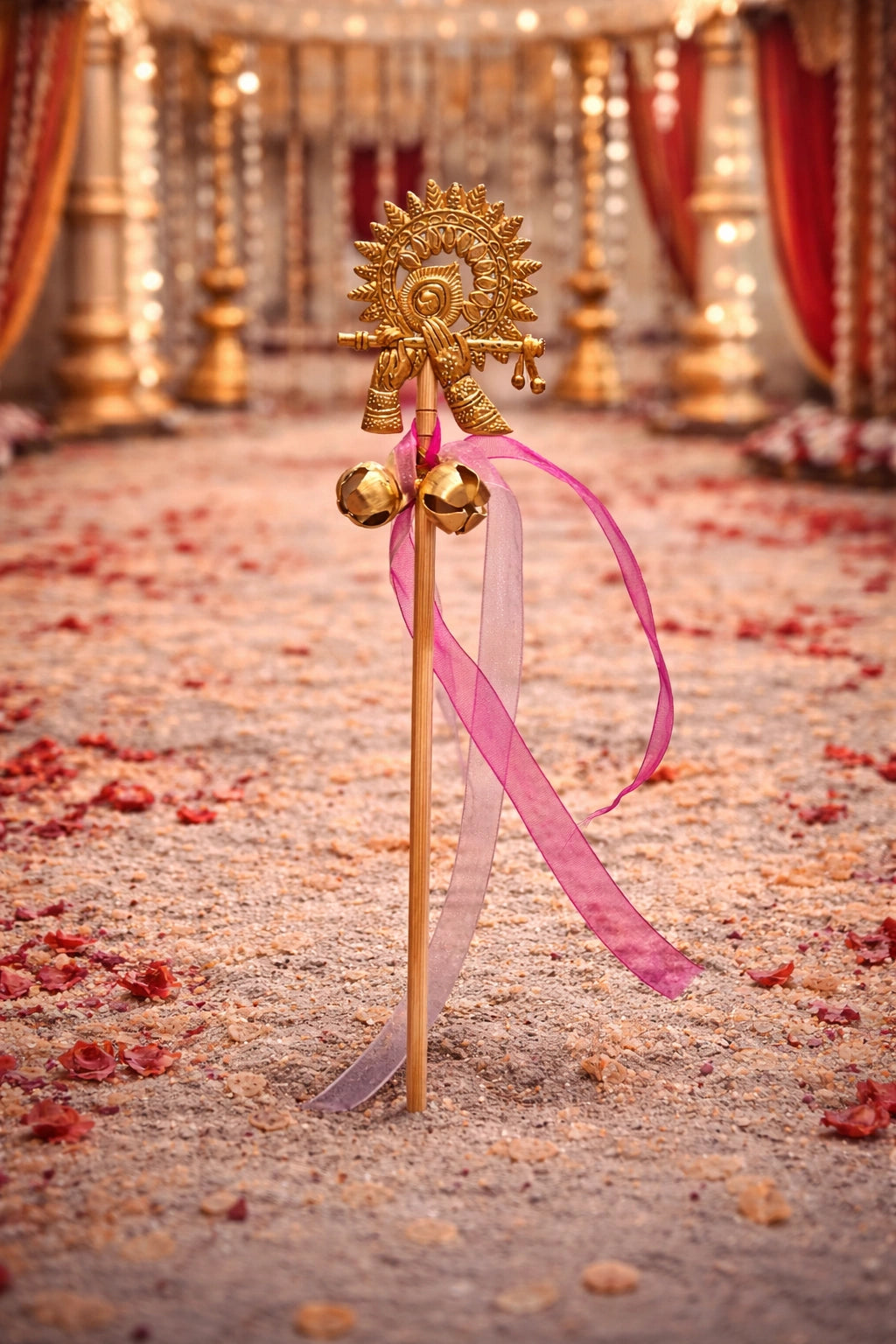 Golden Krishna Bansuri wooden phera stick for wedding rituals