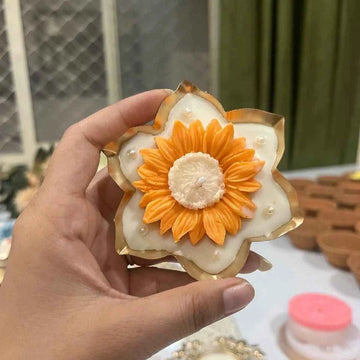 Golden Metal Urli with Wax Candle for Diwali Decoration