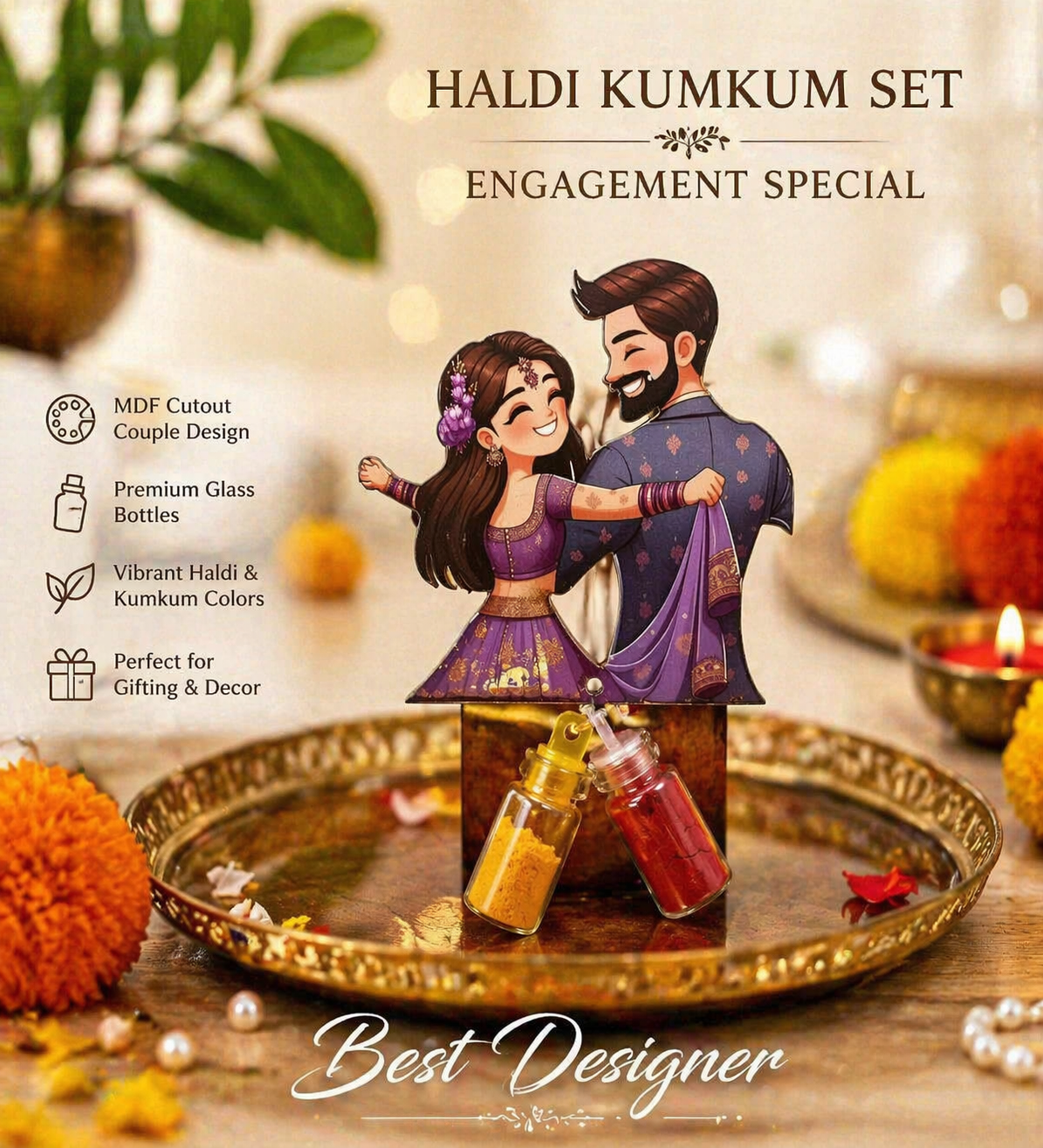 Traditional Couple Theme Haldi Kumkum Set for Ceremonies
