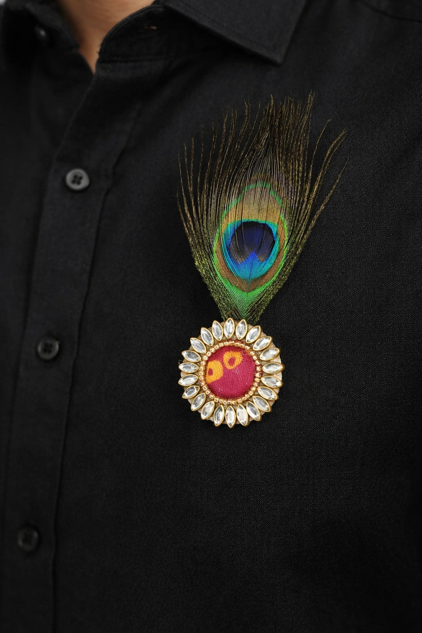 Handcrafted Mor Pankh brooch for kurta and sherwani