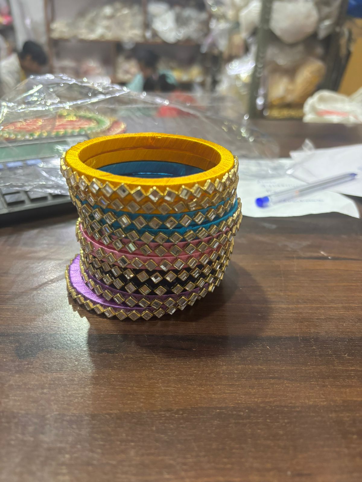Beautiful multicolor kundan silk bangles pair designed for ethnic fashion, bridal functions, and festive celebrations