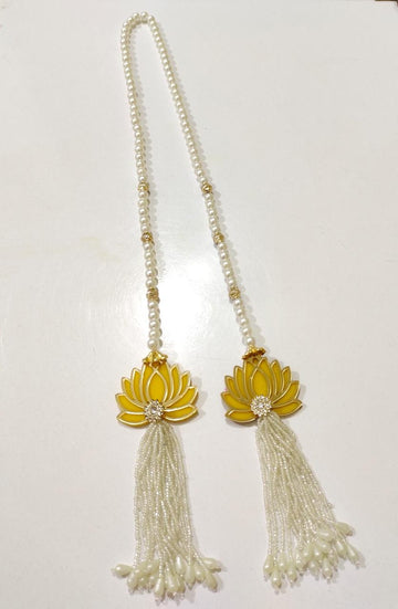Handcrafted pearl lotus toran with tassel detailing for door and mandir decor