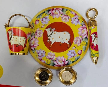 Pichwai design small balti pichkari and plate set for traditional Holi celebration and festive gifting