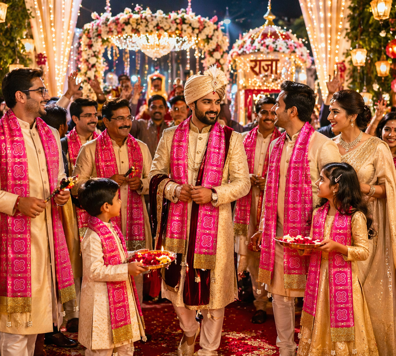 Pink Bandhej  Dupatta with Golden Border