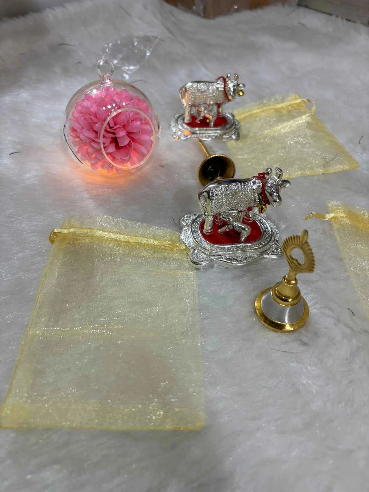 Kamdhenu Cow and Pooja Bell Combo with Potli for Home Temple