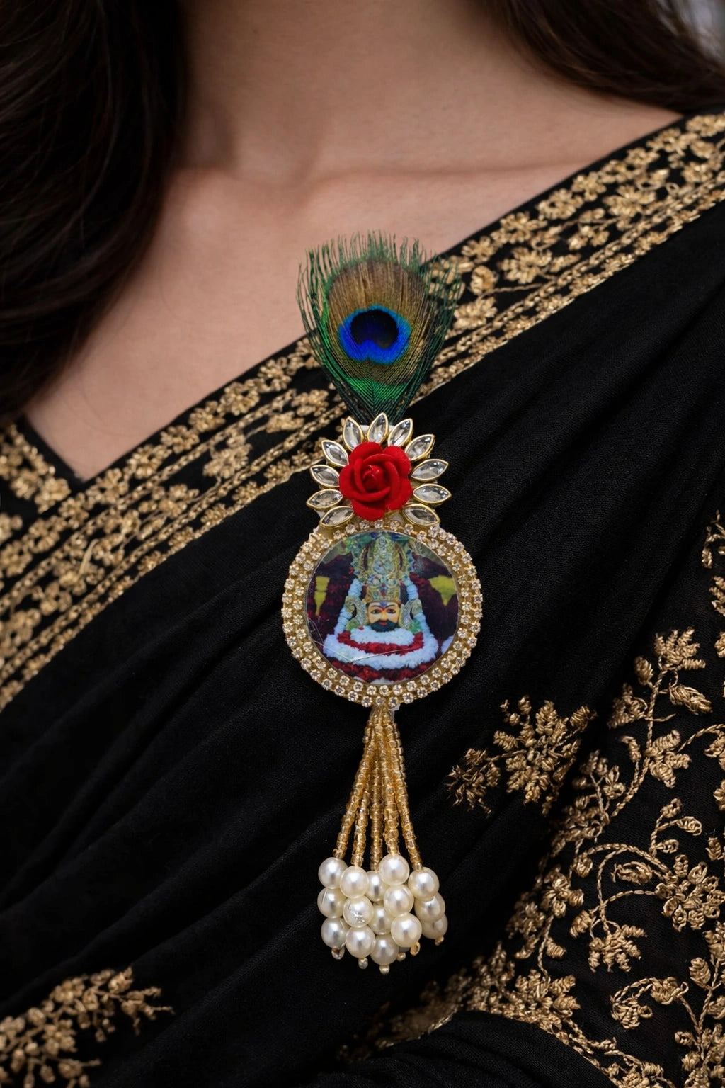 Khatu Shyam Ji brooch with premium Kundan stone detailing