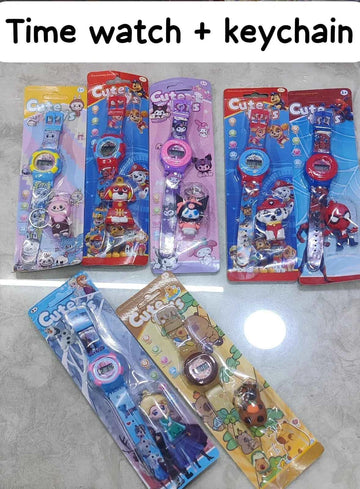 Cartoon Kids Watch with Keychain Combo Gift Set