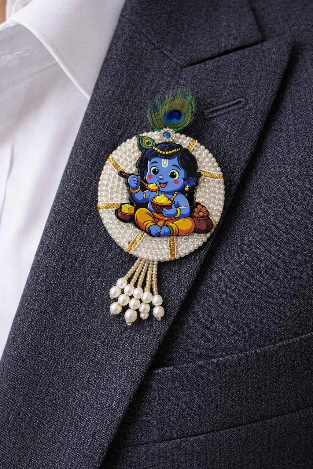Traditional Krishna Brooch for Saree, Dupatta and Kurta
