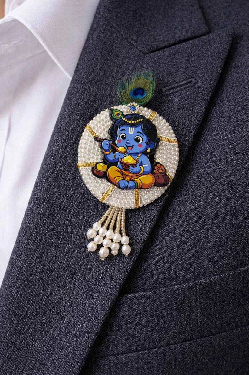 Traditional Krishna Brooch for Saree, Dupatta and Kurta