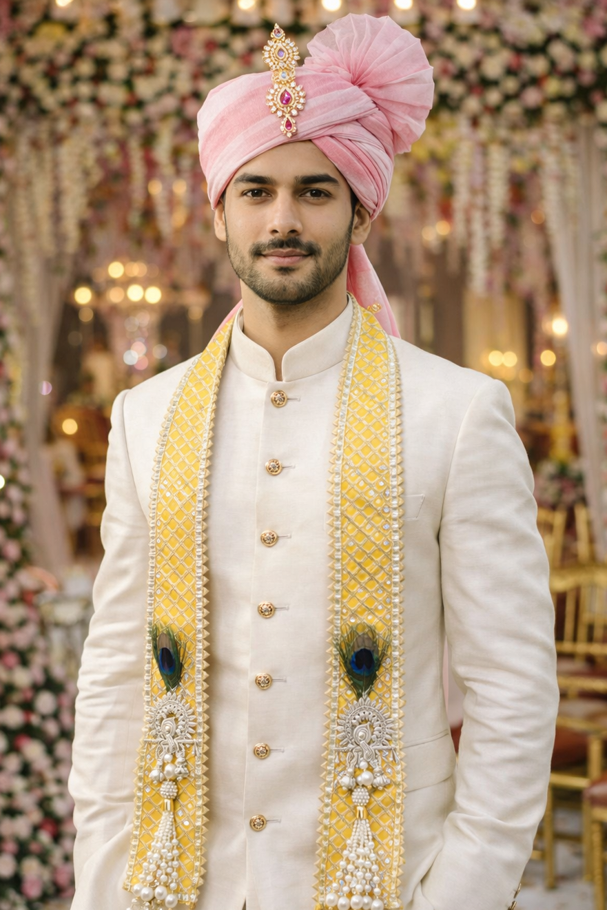 Krishna Murli Morpank barat welcome phatka for groom entry in Indian wedding