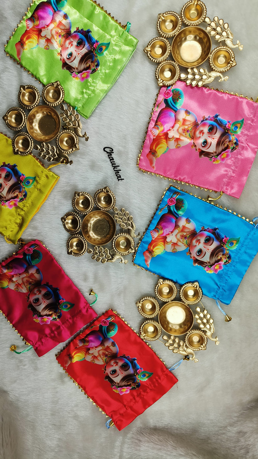 Laddu Gopal design potli bag for storing idol and pooja items