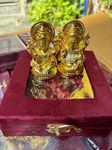 Lakshmi Ganesh Idol Set in Velvet Box | Traditional Diwali Gift & Pooja Decor
