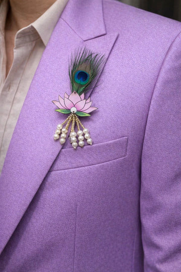 Land Peacock Feather Brooch with elegant green and blue enamel detailing