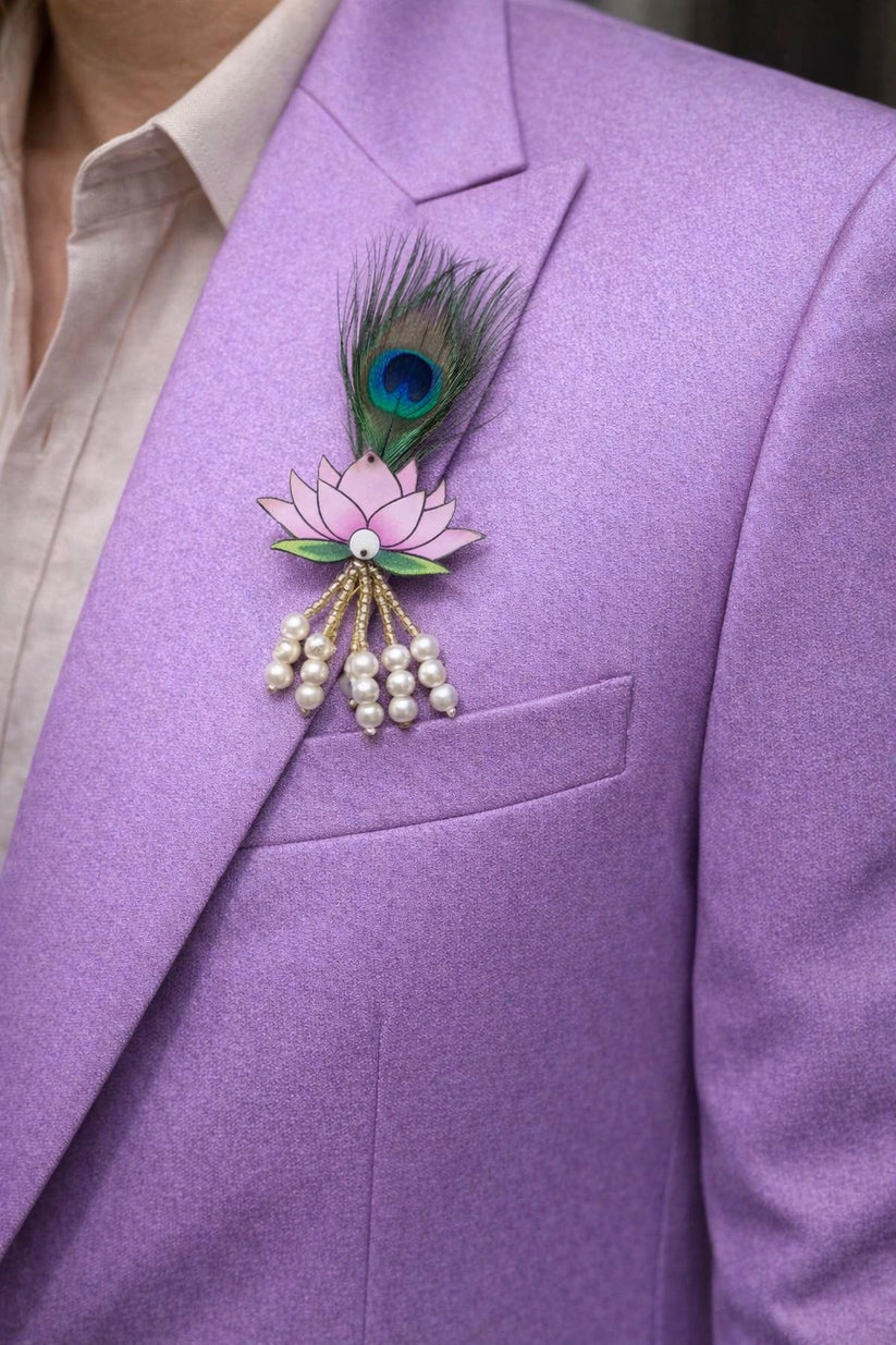 Land Peacock Feather Brooch with elegant green and blue enamel detailing