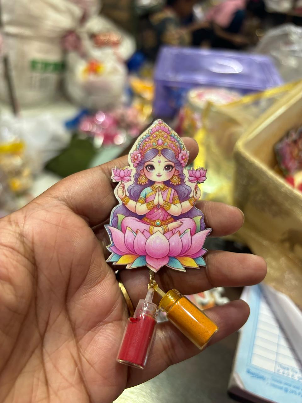 Laxmi Devi design haldi kumkum used for puja and religious rituals