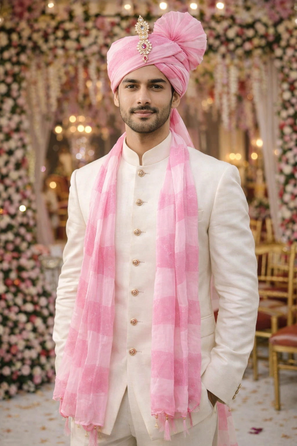 Light pink chunari design dupatta with traditional bandhej pattern