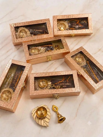 Luxury Brass Leaf Diya, Brass Bell & Hanuman Chalisa Gift Set in Elegant  Box | Premium Spiritual Gift
