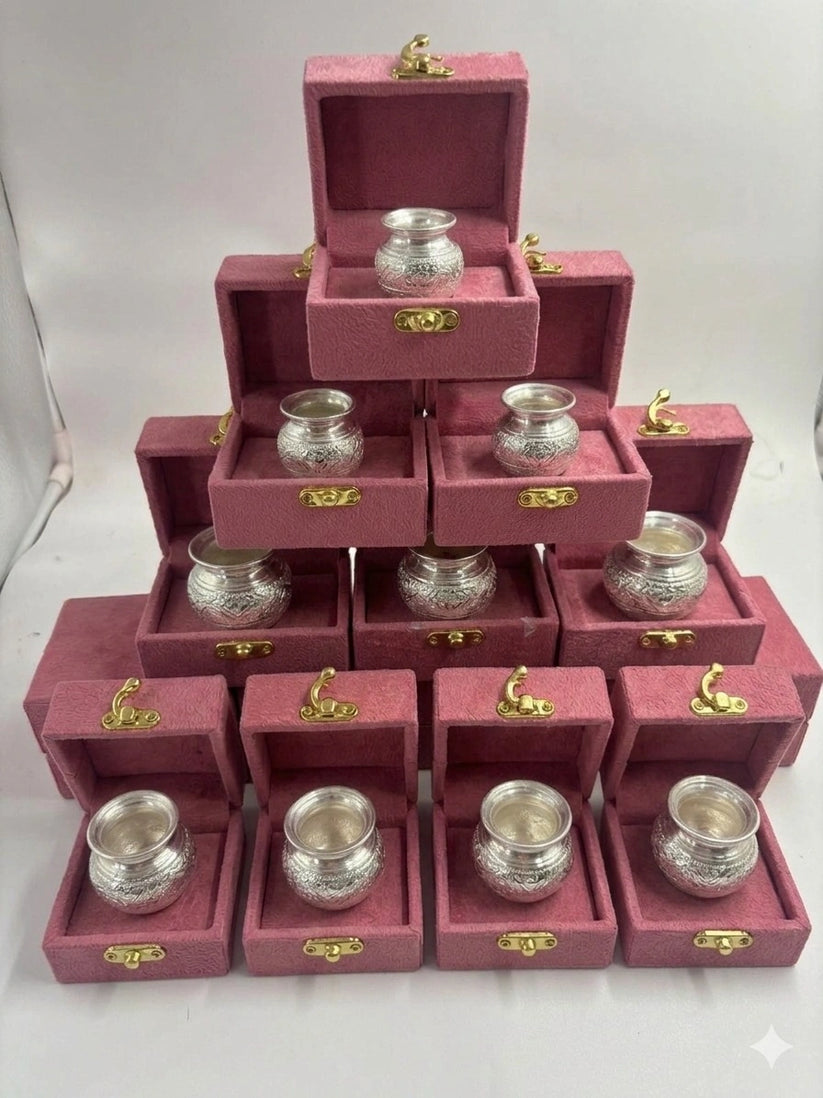 decorative german silver kalash gift set with velvet packaging