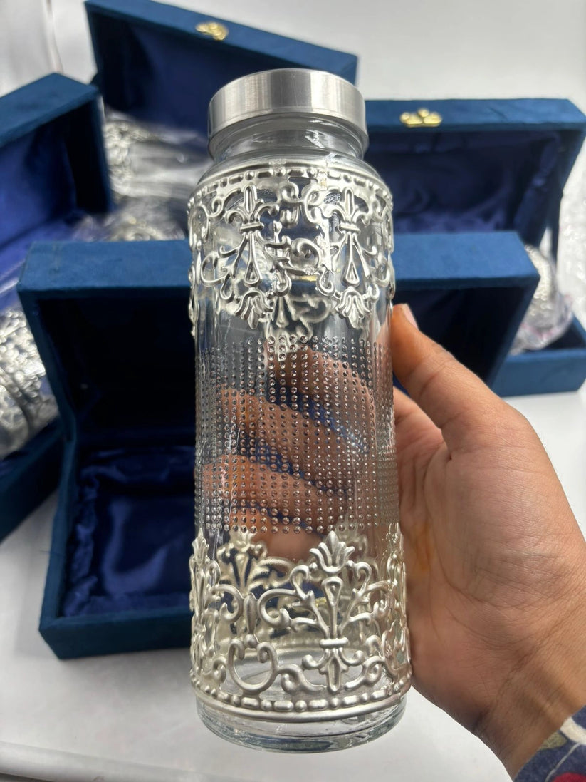 Luxury silver finish bottle set for wedding and festive gifting