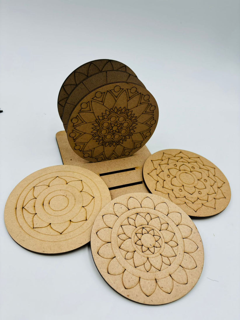 MDF coasters 6 pcs set for DIY art, mirror work and painting