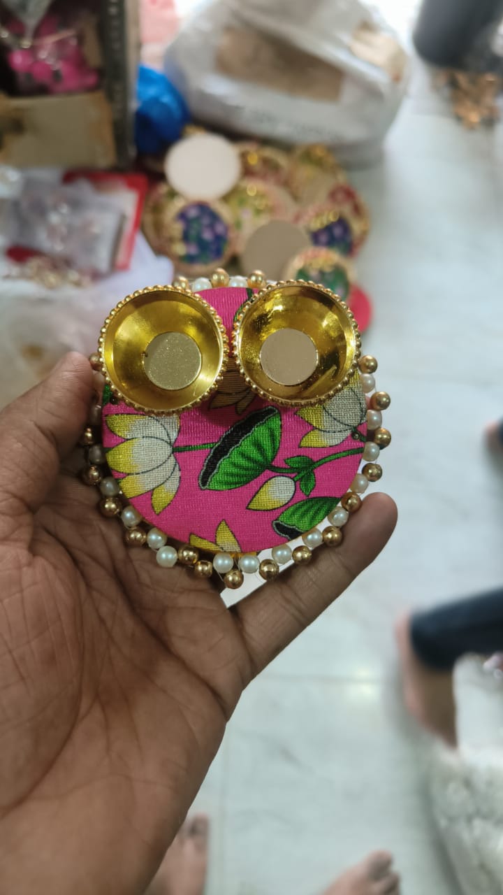 Mini Pichwai design roli chawal plate used for puja and haldi kumkum rituals