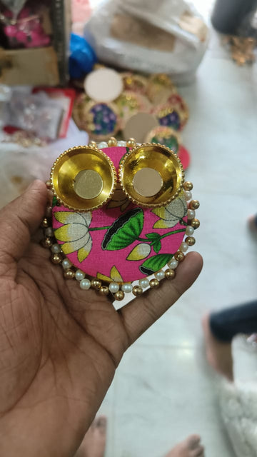 Mini Pichwai design roli chawal plate used for puja and haldi kumkum rituals