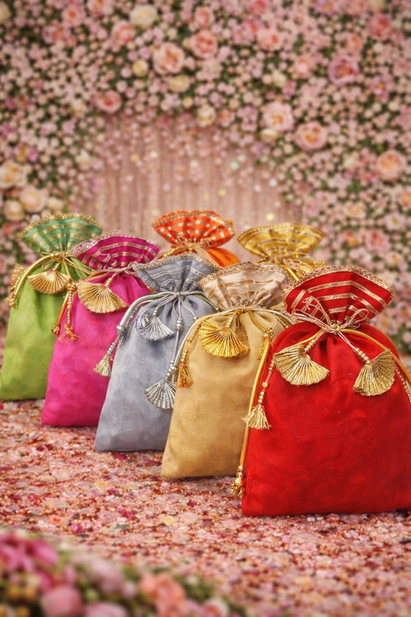 Small mini potli favor gift bag with drawstring, perfect for wedding return gifts and festive packaging