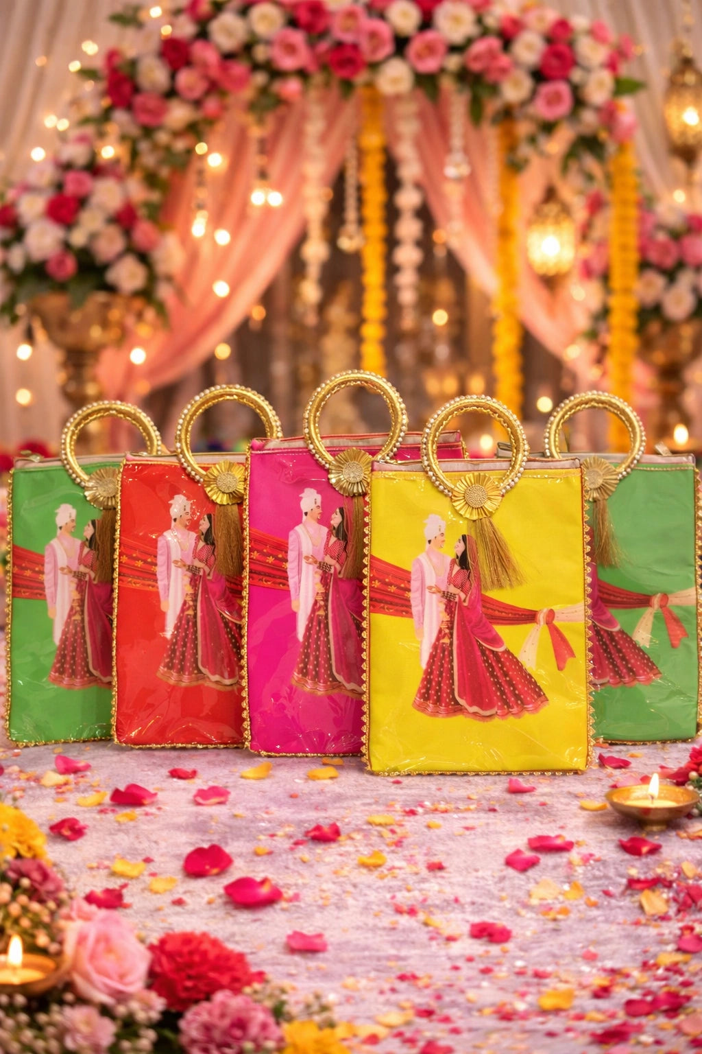 Mini shagun bag in elegant copel design used for wedding return gifts, cash envelopes, and festive gifting