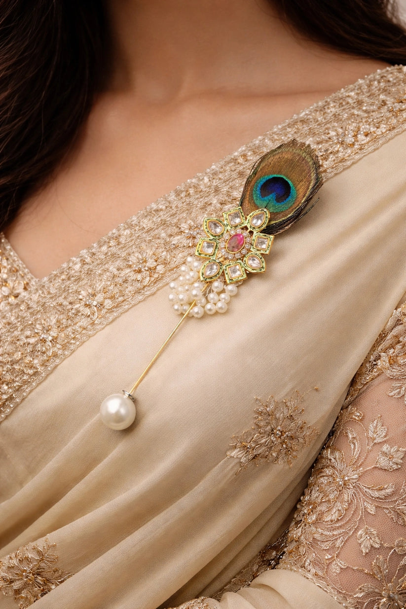 Morphank design lepan pin with traditional peacock feather detailing
