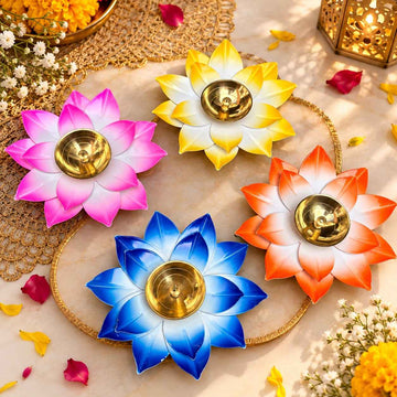 Multicolor Lotus 5 Inch Diya for Diwali Decoration | Decorative Lotus Diya for Pooja & Festive Home Decor ( 1 pieces )