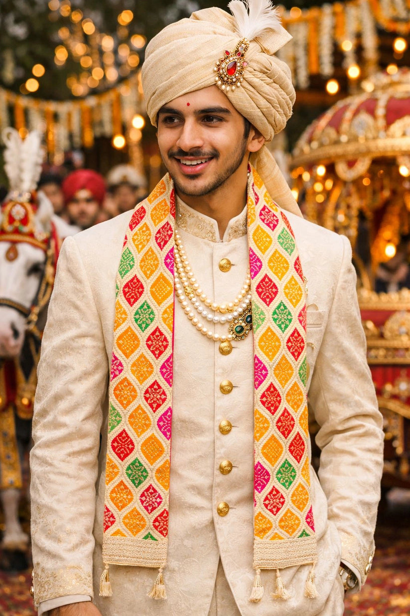 Handmade Rajasthani Bandhej phatka for barat and swagat