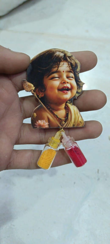Murugan haldi kumkum set with fridge magnet for pooja and religious gifting