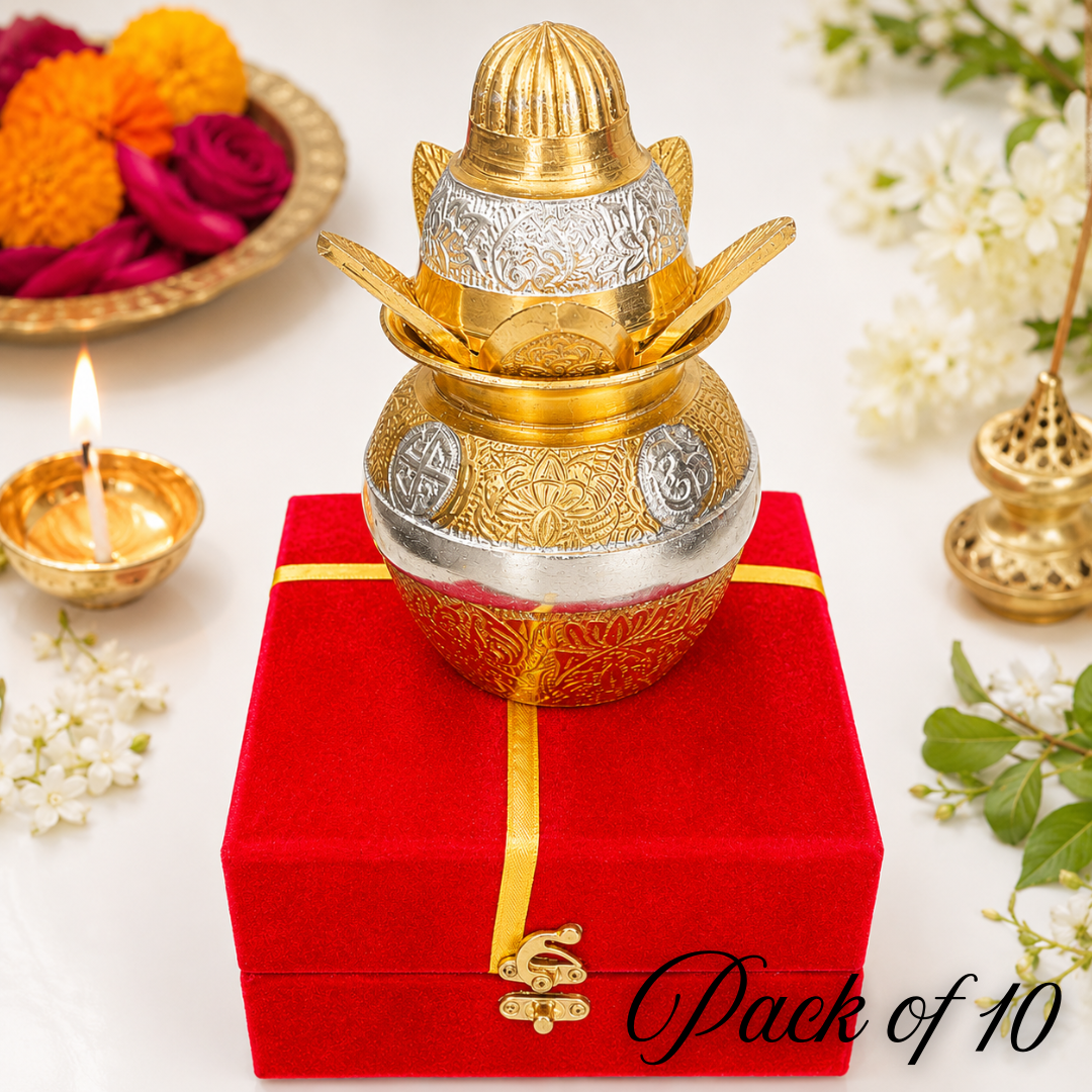 Premium German Silver Kalash with Velvet Gift Box | Decorative Pooja Kalash for Home Temple, Diwali, Wedding & Housewarming Gift