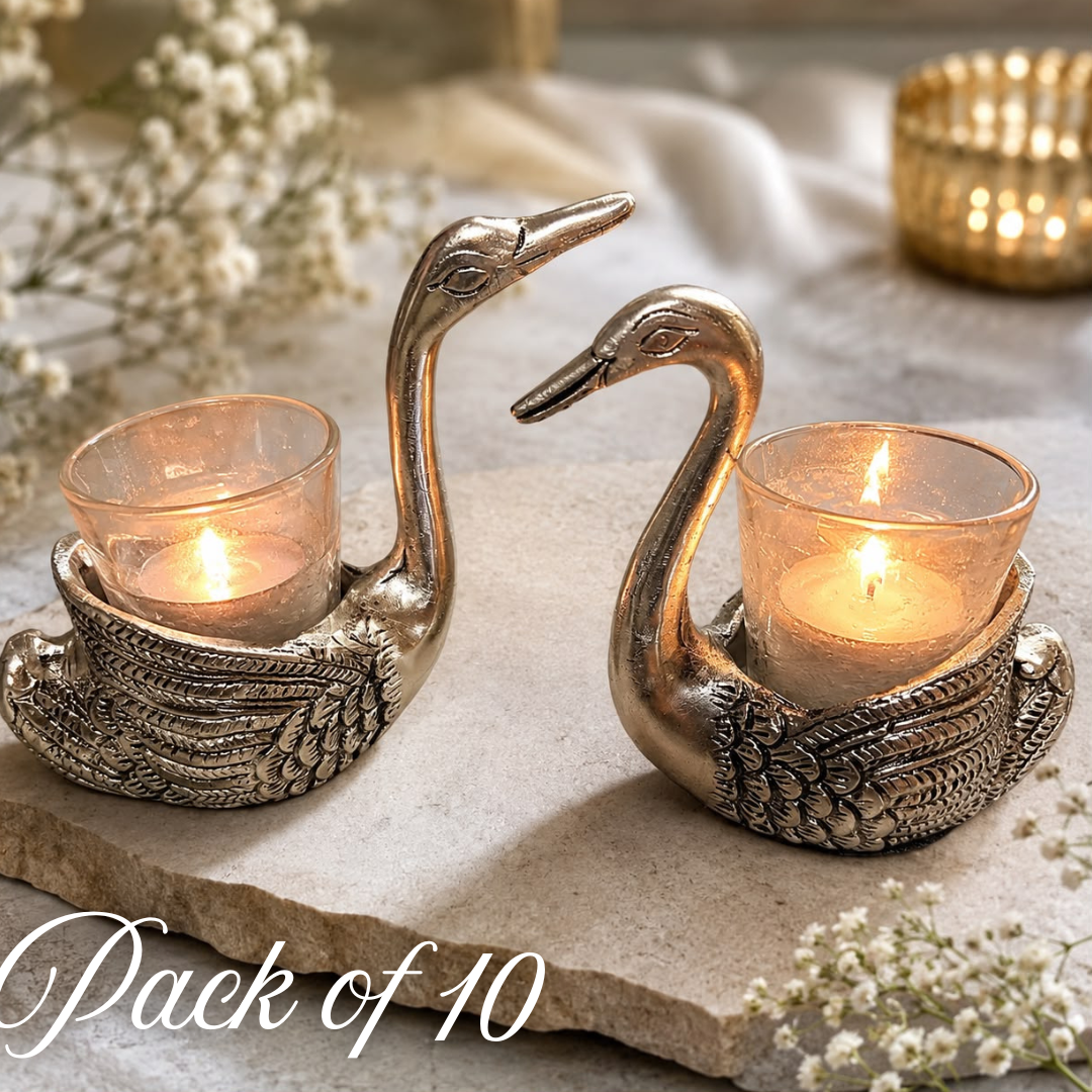 German Silver Swan Tealight Candle Holder Set for Home Decor | Luxury Silver Finish Votive Candle Stand | Wedding, Housewarming, Diwali & Anniversary Gift | Elegant Living Room & Table Decoration