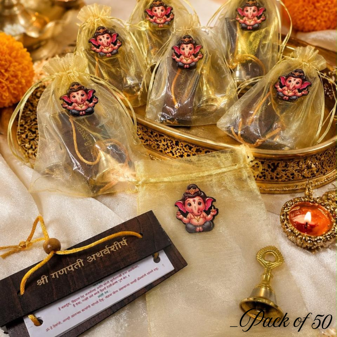 Ganpati Potli Gift Set with Atharvashirsha & Bell | Ganesh Pooja Gift Set for Ganesh Chaturthi, & Festive Gifting