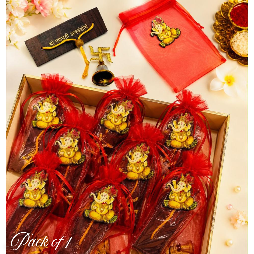 Premium Ganpati Potli Gift Set with Atharvashirsha & Bell | Traditional Hindu Pooja Gift for Family, Friends & Devotees