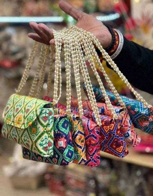Patlo Printed Potli Bag with Pearl Handle for Wedding Gifts