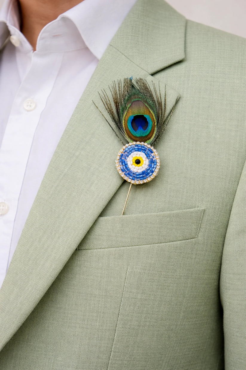 Peacock Feather Style Lepan Pin for sherwani and blazer
