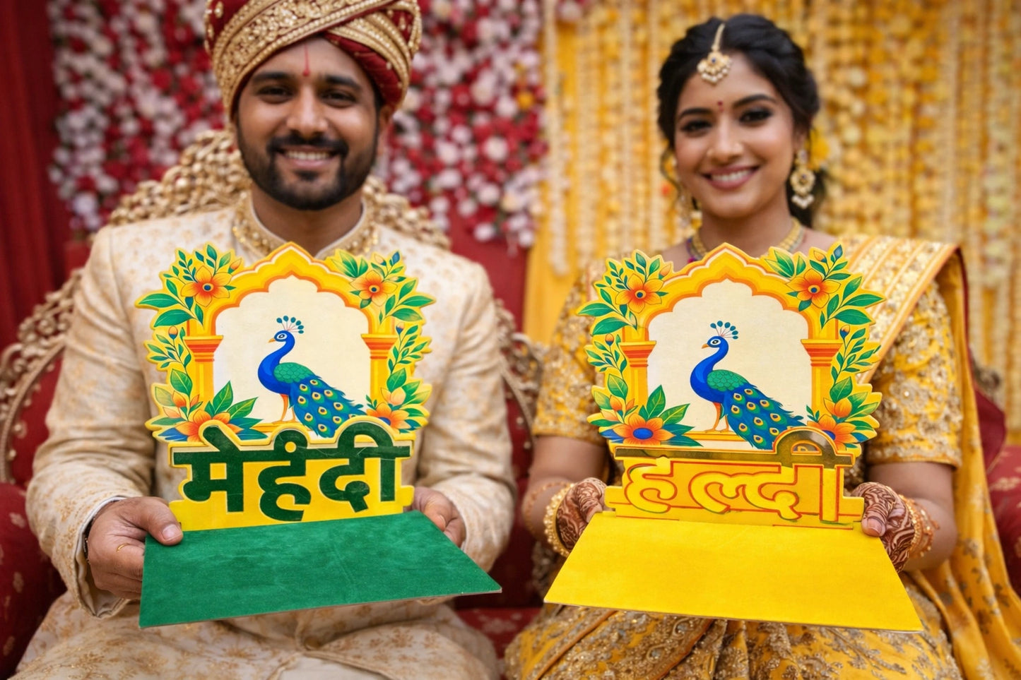 Peacock design haldi mehndi platter for Indian wedding ceremony