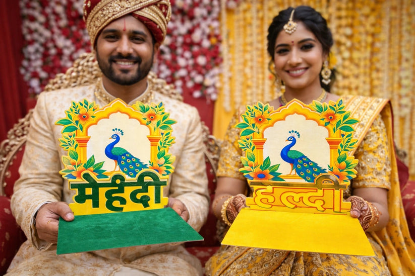 Peacock design haldi mehndi platter for Indian wedding ceremony