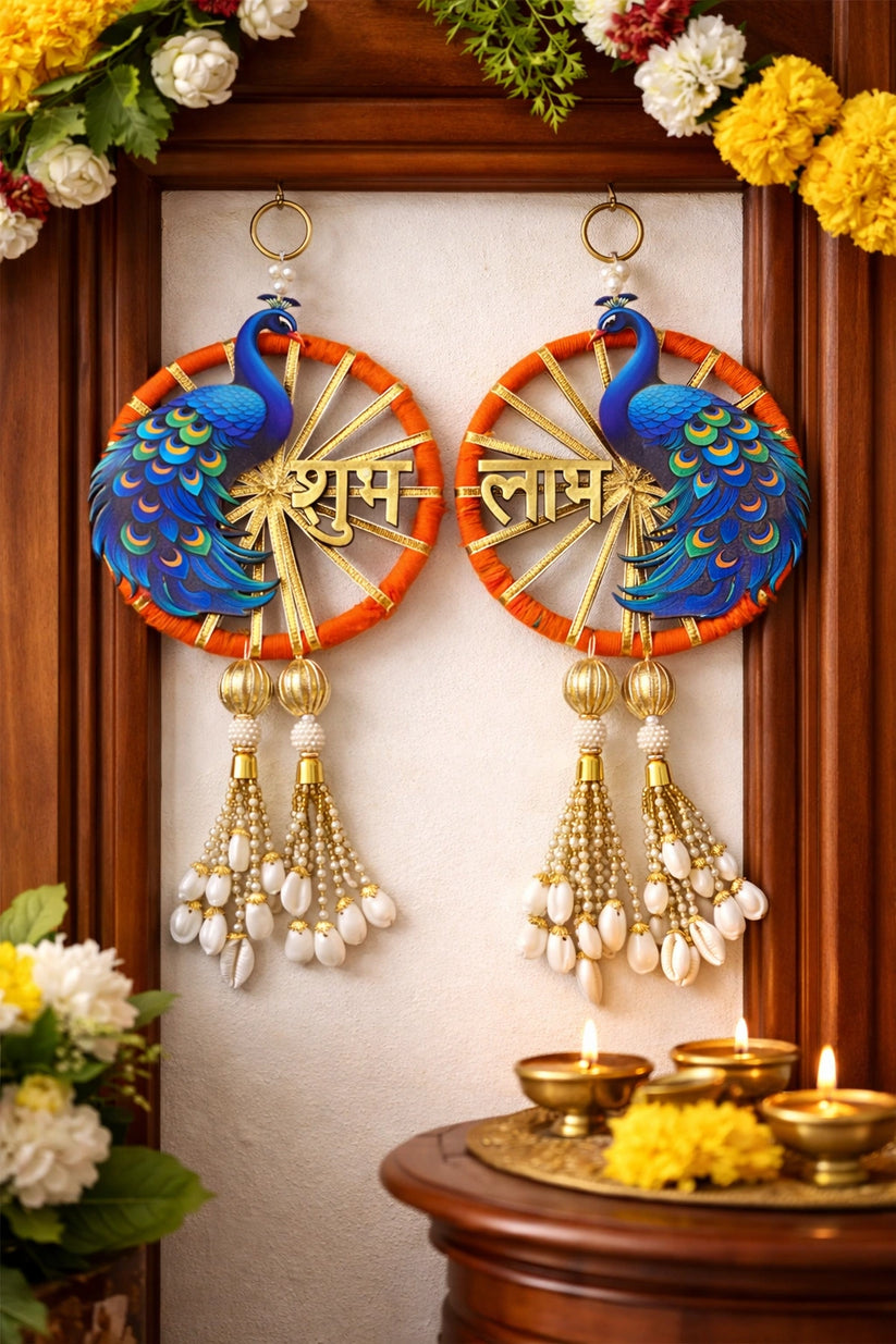 Peacock design Shubh Labh pair for home entrance door decor