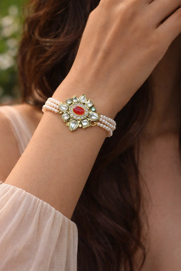 Pearl Kundan bracelet for women with elegant traditional design perfect for weddings and festive wear