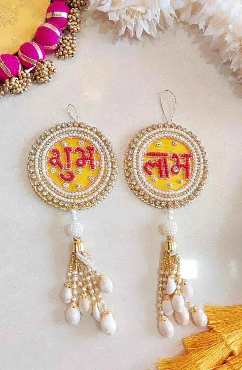 Pearl Kundan Shubh Labh Hanging for Door Entrance | Decorative Wall Hanging for Diwali & Home Decor